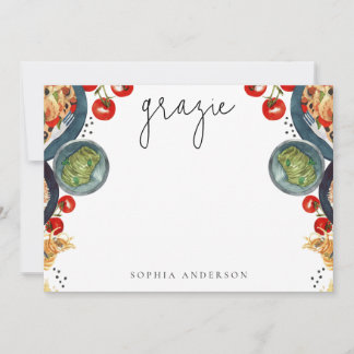 Carte De Remerciements Grazie! Nourriture italienne aquarelle