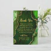Carte De Remerciements Green and Gold Agate Marble Wedding (Debout devant)