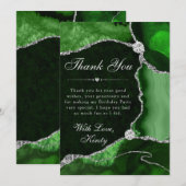 Carte De Remerciements Green and Silver Faux Glitter Agate Birthday (Devant / Derrière)