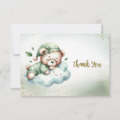 Carte De Remerciements Green Boho Sleeping Teddy Bear mignonne Party (Devant)