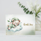 Carte De Remerciements Green Boho Sleeping Teddy Bear mignonne Party (Debout devant)