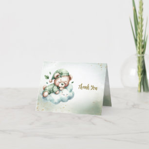 Carte De Remerciements Green Boho Sleeping Teddy Bear mignonne Party