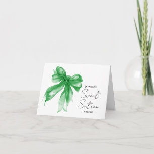 Carte De Remerciements Green Bow Coquette Script Sweet 16 Remerciement
