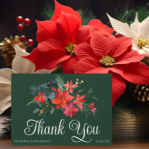 Carte De Remerciements Green Christmas Poinsettia Mariage de vacances Per