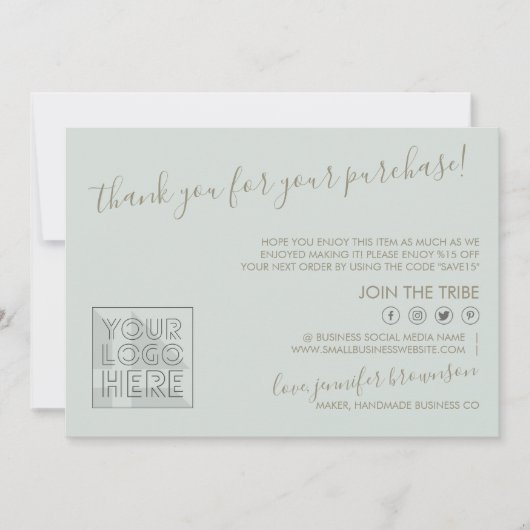 Carte De Remerciements Green Custom logo QR code Candle Care Instruction (Devant)