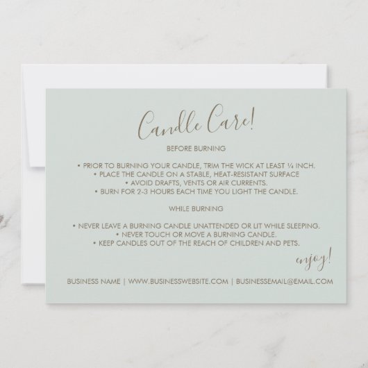 Carte De Remerciements Green Custom logo QR code Candle Care Instruction (Dos)