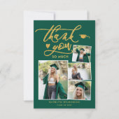 Carte De Remerciements Green Elegant Gold Script Photo Collage Graduation (Devant)