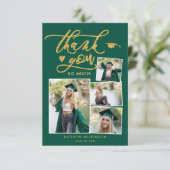 Carte De Remerciements Green Elegant Gold Script Photo Collage Graduation (Debout devant)