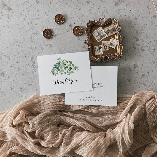 Carte De Remerciements Green Eucalyptus Moderne Calligraphie Mariage plat