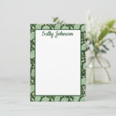 Carte De Remerciements Green Floral Block Print, Customized Stationery (Debout devant)
