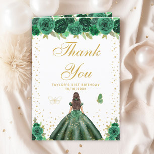 Carte De Remerciements Green Floral Brunette Coiffeuse Fille Anniversaire