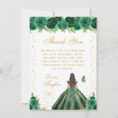 Carte De Remerciements Green Floral Brunette Hair Princess Anniversaire (Devant)