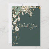 Carte De Remerciements Green Floral Garland Script Mariage élégant (Devant)