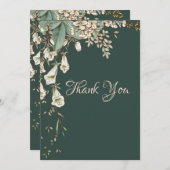 Carte De Remerciements Green Floral Garland Script Mariage élégant (Devant / Derrière)