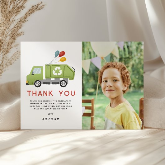 Carte De Remerciements Green Garbage Trash Truck Boys Birthday