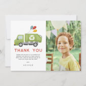 Carte De Remerciements Green Garbage Trash Truck Boys Birthday (Devant)