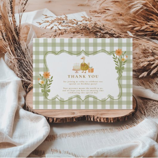 Carte De Remerciements  Green Gingham Silly Goose 1st Birthday