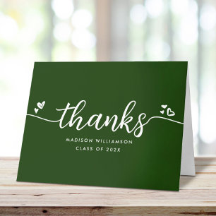 Carte De Remerciements Green Graduation Chic Moderne Élégant Script Coeur