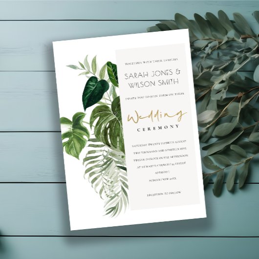 Carte De Remerciements Green Leafy Tropical Palm Foliage Mariage Invitati