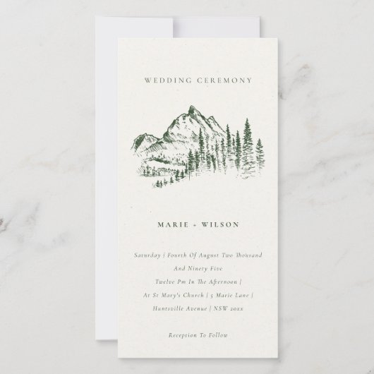 Carte De Remerciements Green Pine Woods Mountain Sketch Wedding Invitatio (Devant)