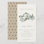 Carte De Remerciements Green Pine Woods Mountain Sketch Wedding Invitatio (Devant / Derrière)
