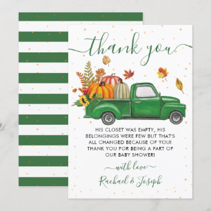 Carte De Remerciements Green Truck Automne Citrouille Automne Baby shower