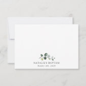 Carte De Remerciements Greenery, Eucalyptus Leaves, Boho, Baptism (Dos)