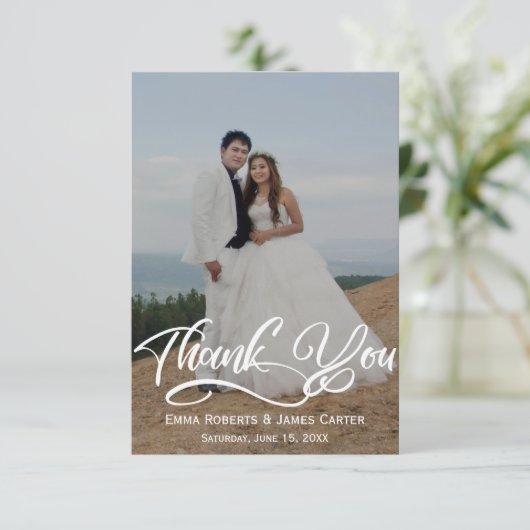 Carte De Remerciements Greenery Simple Script Wedding Thank You Card (Debout devant)