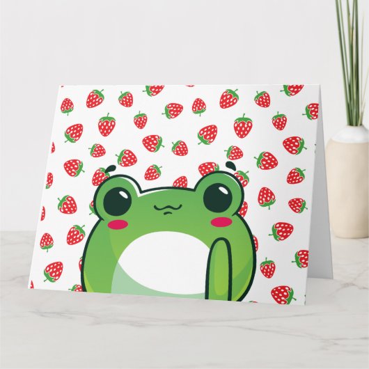Carte De Remerciements Grenouille à fraise Kawaii (Devant)