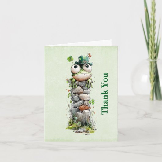 Carte De Remerciements Grenouille avec chapeau vert et trèfle mignon (Devant)