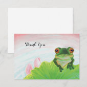 Carte De Remerciements Grenouille verte Se détendre dans l'étang (Devant / Derrière)