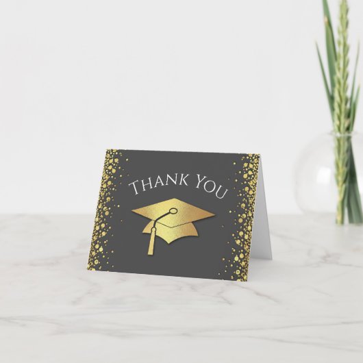 Carte De Remerciements Grey and Gold Graduation (Devant)