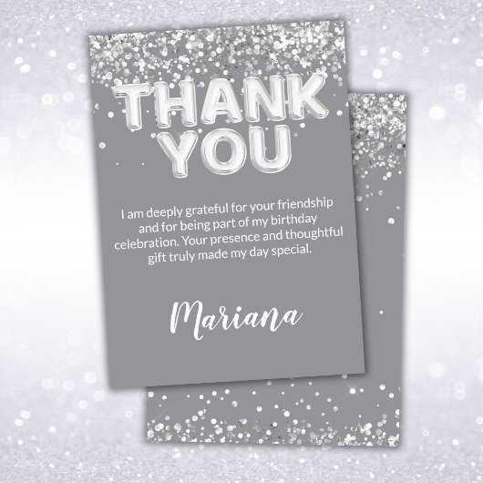 Carte de remerciements Grey and Silver Party