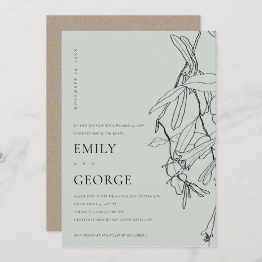 CARTE DE REMERCIEMENTS GREY LINE DRAWING FLORAL WE TIED L'INVITE (Devant / Derrière)