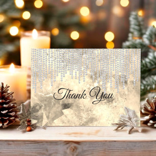 Carte De Remerciements Gris chic doré aux strass qui gouttent