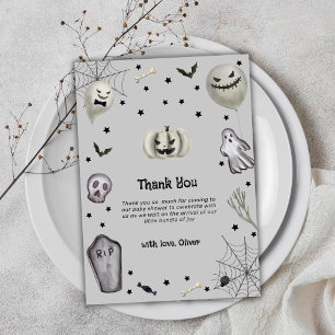 Carte De Remerciements Gris Moderne Petit Boo Ghost Boy Baby shower
