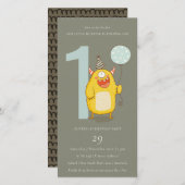 Carte De Remerciements Gris Petit Monstre Jaune N'importe quel âge Annive (Devant / Derrière)