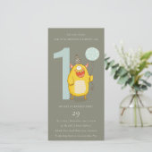 Carte De Remerciements Gris Petit Monstre Jaune N'importe quel âge Annive (Debout devant)