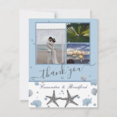 Carte De Remerciements Gris Starfish Blue Beach Wedding (Devant)