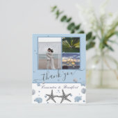 Carte De Remerciements Gris Starfish Blue Beach Wedding (Debout devant)