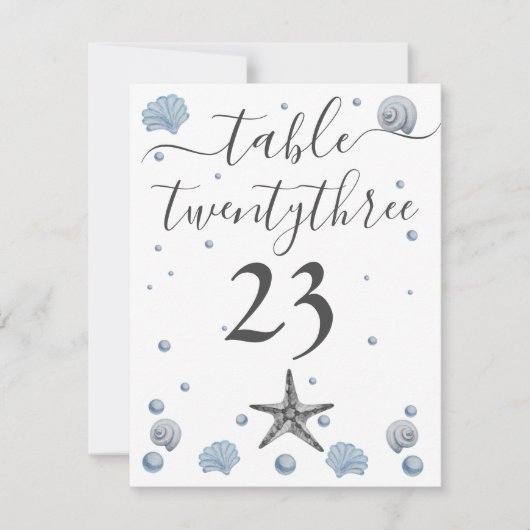 Carte De Remerciements Gris Starfish Blue Shells Beach Wedding (Devant)