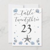 Carte De Remerciements Gris Starfish Blue Shells Beach Wedding (Dos)