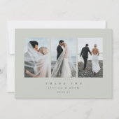 Carte De Remerciements Gris Vert Ultra Minimal Triple Mariage Photo Plat (Devant)