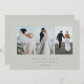 Carte De Remerciements Gris Vert Ultra Minimal Triple Mariage Photo Plat (Devant / Derrière)