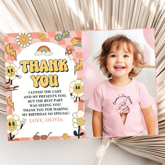 Carte De Remerciements Groovy Daisy & Retro Van Anniversaire Rose