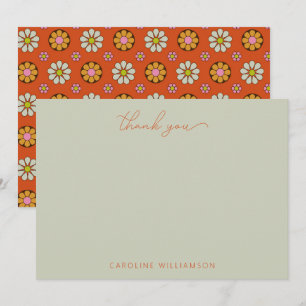 Carte De Remerciements Groovy Rétro Fleurs Orange Rose Personnalisé