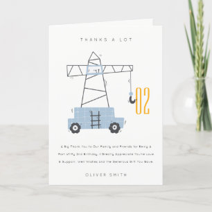 Carte De Remerciements Grue de construction mignonne pour enfants d'anniv