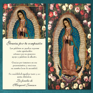 Carte De Remerciements Guadalupe Vierge Marie Condolence funéraire Espagn