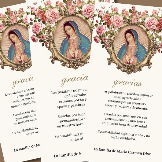 Carte De Remerciements Guadalupe Vierge Marie Condolence funéraire Espagn