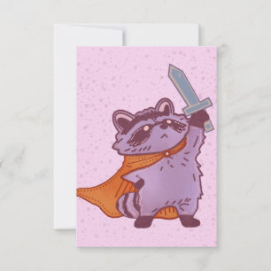 Carte De Remerciements Guerrier Raton Laveur Fantastique Mignon avec Épée